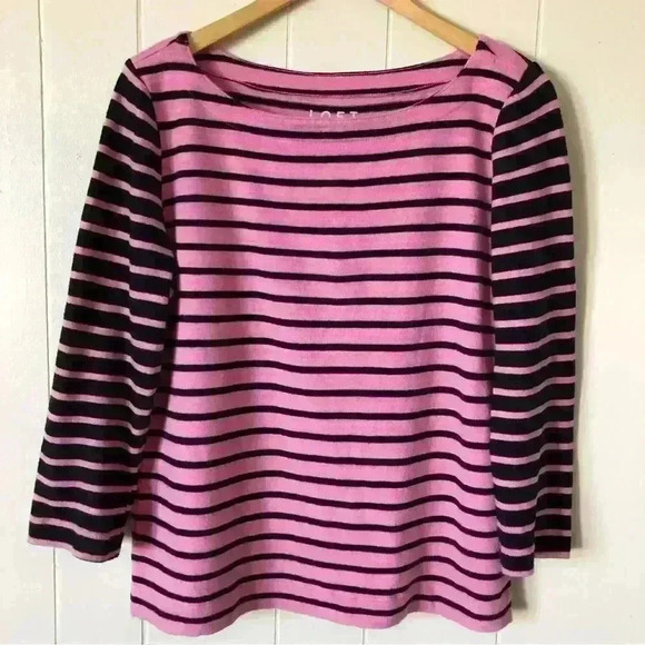 LOFT Striped Cotton Top Blouse Size M - Picture 1 of 7